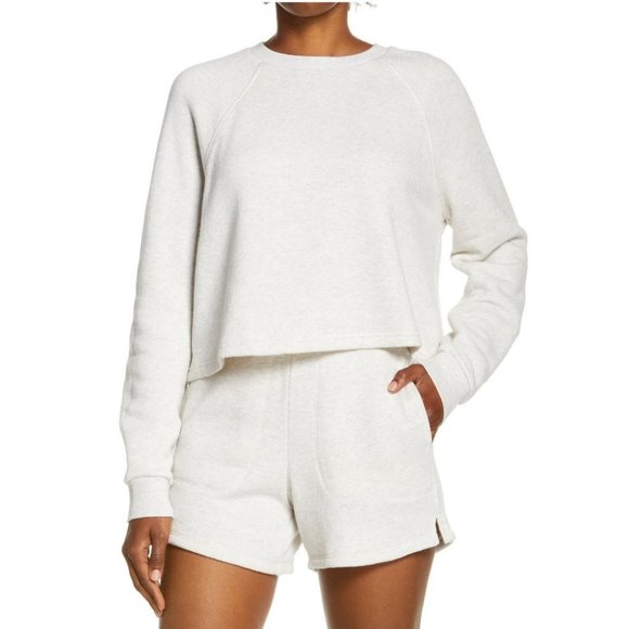 Madewell Tops - Madewell  MWL Airyterry Oversized Crop Sweatshirt XS, Grey Crew Neck NWT New